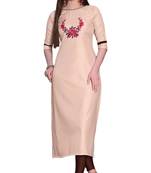 Cream embroidered silk ethnic-kurtis