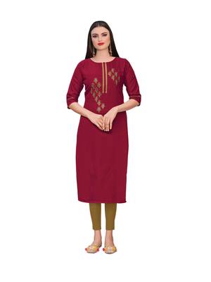 Maroon embroidered silk ethnic-kurtis 1
