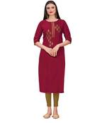 Maroon embroidered silk ethnic-kurtis