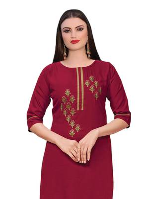 Maroon embroidered silk ethnic-kurtis 2