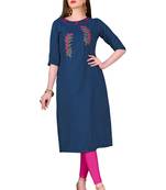Blue embroidered silk ethnic-kurtis
