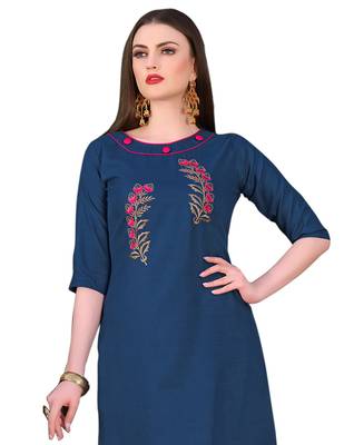 Blue embroidered silk ethnic-kurtis 2