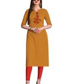 Mustard embroidered silk ethnic-kurtis