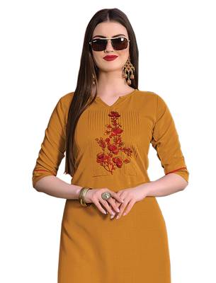 Mustard embroidered silk ethnic-kurtis 2