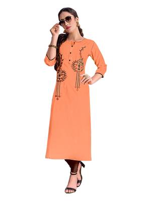 Peach embroidered silk ethnic-kurtis 1