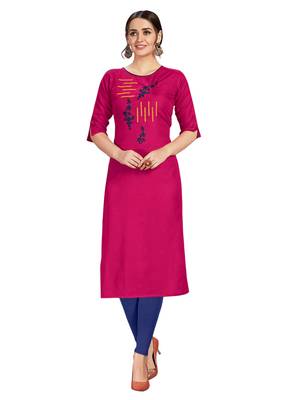 Rani-pink embroidered silk ethnic-kurtis 1
