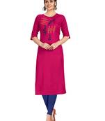 Rani-pink embroidered silk ethnic-kurtis