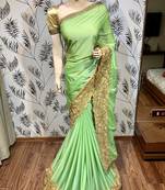 Light green embroidered lycra saree with blouse