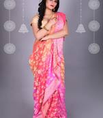 Pink Multicolor Pure Chiffon Banarasi Silk Saree