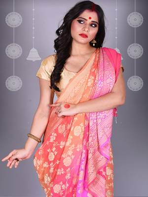 Pink Multicolor Pure Chiffon Banarasi Silk Saree 2