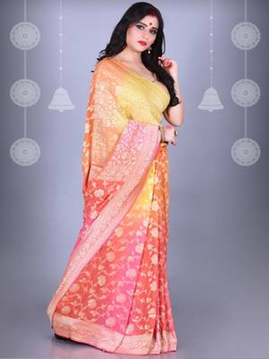 Multicolor Pure Chiffon Banarasi Silk Saree 1
