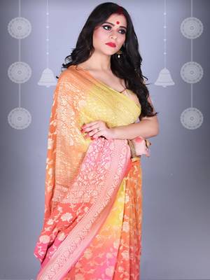 Multicolor Pure Chiffon Banarasi Silk Saree 2