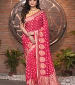 Coral Color Pure Chiffon Banarasi Silk Saree
