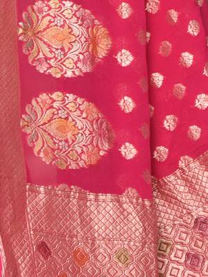 Coral Color Pure Chiffon Banarasi Silk Saree 3