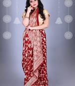 Maroon Pure Chiffon Banarasi Silk Saree