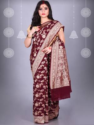 Maroon Pure Chiffon Banarasi Silk Saree 1