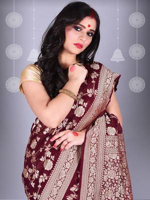 Maroon Pure Chiffon Banarasi Silk Saree 2