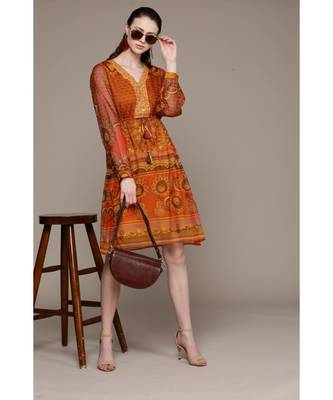 Label Ritu Kumar Yellow Label Full Sleeve Printed Short Dress 1