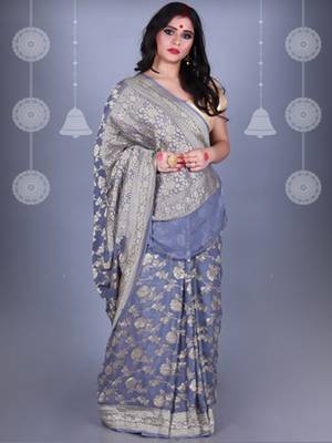GREY Pure Chiffon Banarasi Silk Saree 1