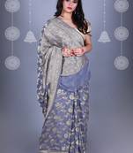 GREY Pure Chiffon Banarasi Silk Saree