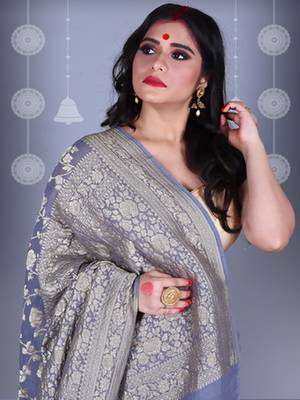 GREY Pure Chiffon Banarasi Silk Saree 2