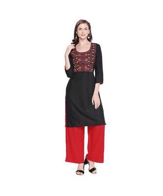 Rayon Black Embroidered Kurta Palazzo Set 1