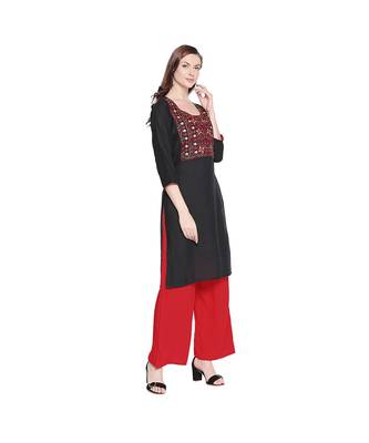 Rayon Black Embroidered Kurta Palazzo Set 2