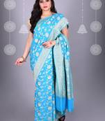 SKY BLUE Pure Chiffon Banarasi Silk Saree