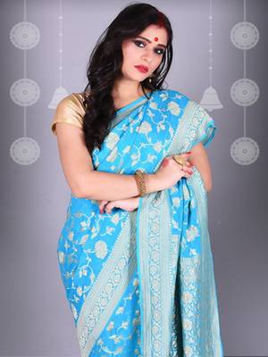 SKY BLUE Pure Chiffon Banarasi Silk Saree 2