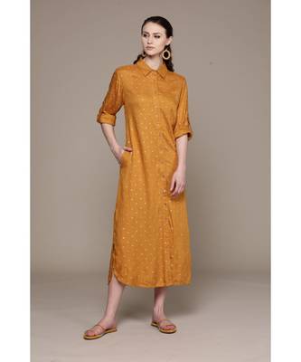 Label Ritu Kumar Yellow Full Sleeves Long Dress With Camisole 1