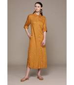 Label Ritu Kumar Yellow Full Sleeves Long Dress With Camisole