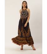 Label Ritu Kumar Black Charcoal Sleeveless Printed Long Dress