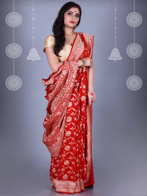RED Pure Chiffon Banarasi Silk Saree 1