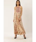 Label Ritu Kumar Off White Halter Neck Sleeveless Floral Long Dress