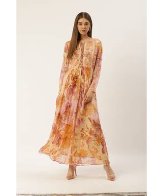 Label Ritu Kumar Pink Full Sleeves Floral Long Dress 1