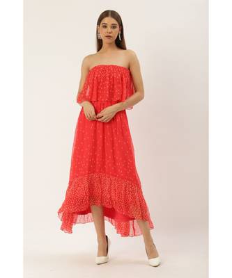 Label Ritu Kumar Orange Offshoulder Coral Ruffle Strapless Long Dress 1