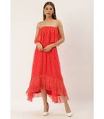 Label Ritu Kumar Orange Offshoulder Coral Ruffle Strapless Long Dress