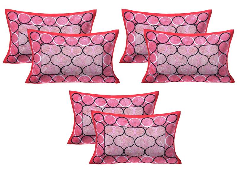 red Cotton Printed Pillow Cover Set of 3 (6 Pieces)27"x17" AJ Home