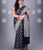 Navy Blue Pure Chiffon Banarasi Silk Saree