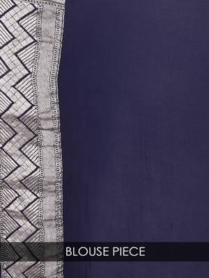Navy Blue Pure Chiffon Banarasi Silk Saree 3