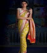 Yellow Multicolor Pure Chiffon Banarasi Silk Saree