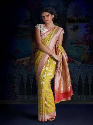 Yellow Multicolor Pure Chiffon Banarasi Silk Saree 2