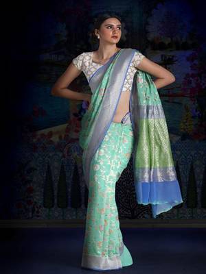 Sky Blue Pure Chiffon Banarasi Silk Saree 1