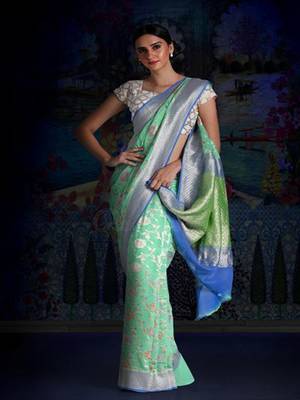 Sky Blue Pure Chiffon Banarasi Silk Saree 2