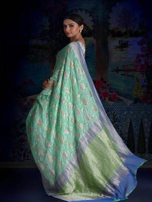 Sky Blue Pure Chiffon Banarasi Silk Saree 3