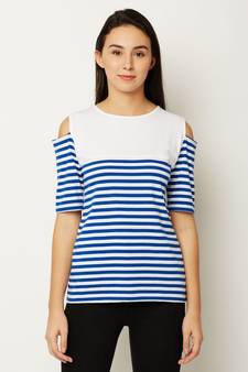 Take A Hint Striped Cold Shoulder Top