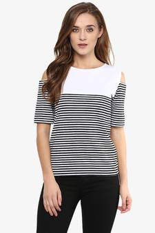 Take A Hint Striped Cold Shoulder Top