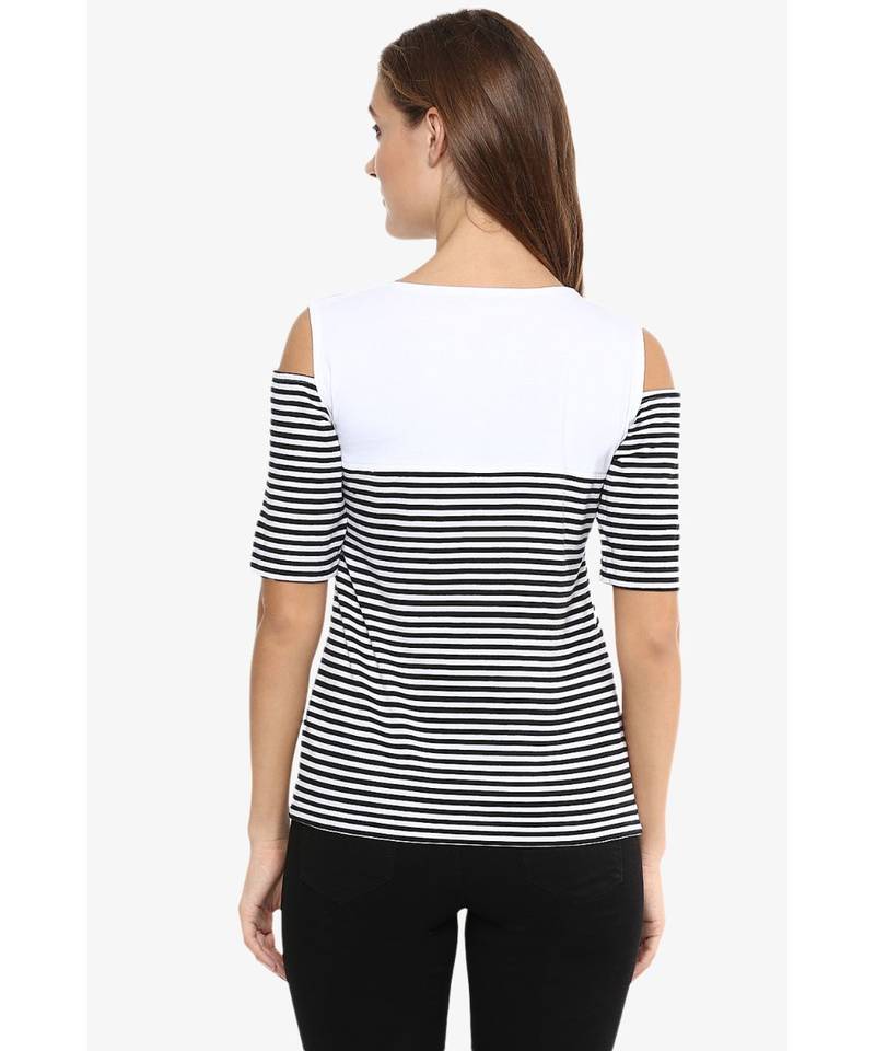 Take A Hint Striped Cold Shoulder Top