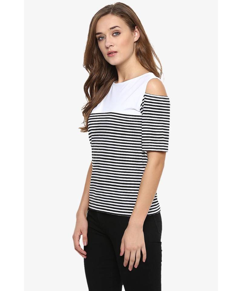 Take A Hint Striped Cold Shoulder Top