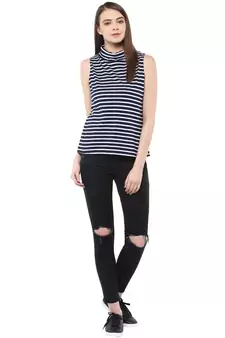 Be In Line Striped Turtle Neck Top